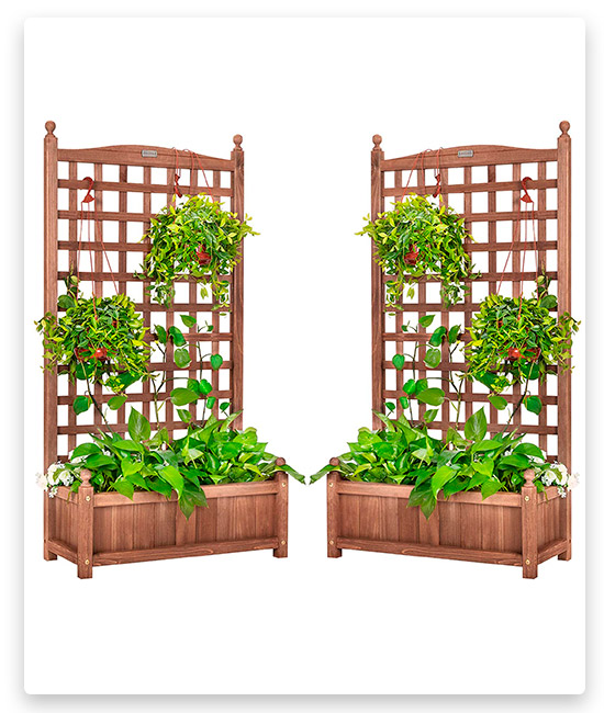Vivohome Pack of 2 Wood Planter Raised Beds with Trellis