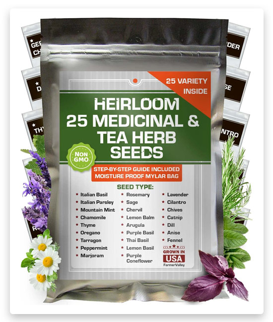 19# FarmerValley Set of 25 Medicinal Herbs and Herbal Tea Garden Seed Collection