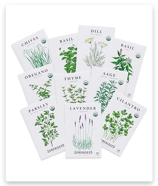 9# Sereniseed Certified Organic Herb Seeds Collection (10-Pack) for Indoor & Outdoor Garden Planting